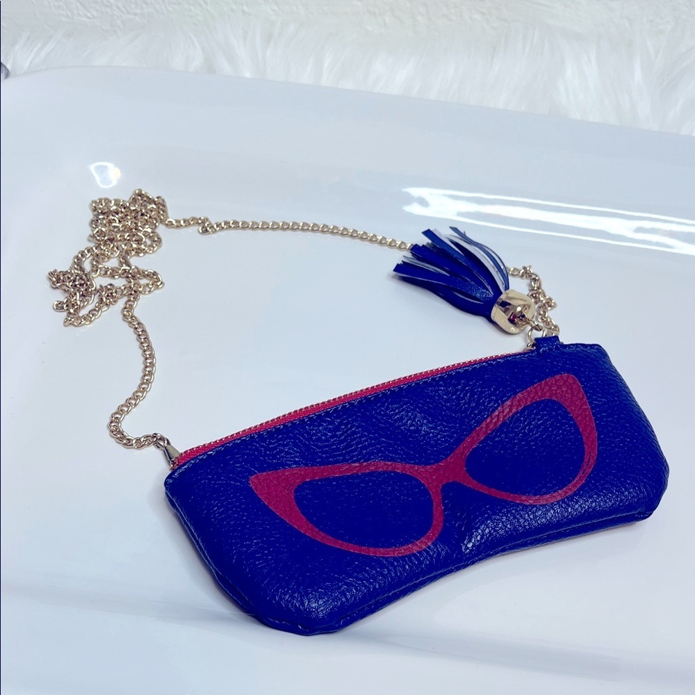 Blue and Red Sunglasses Pouch with Gold Chain